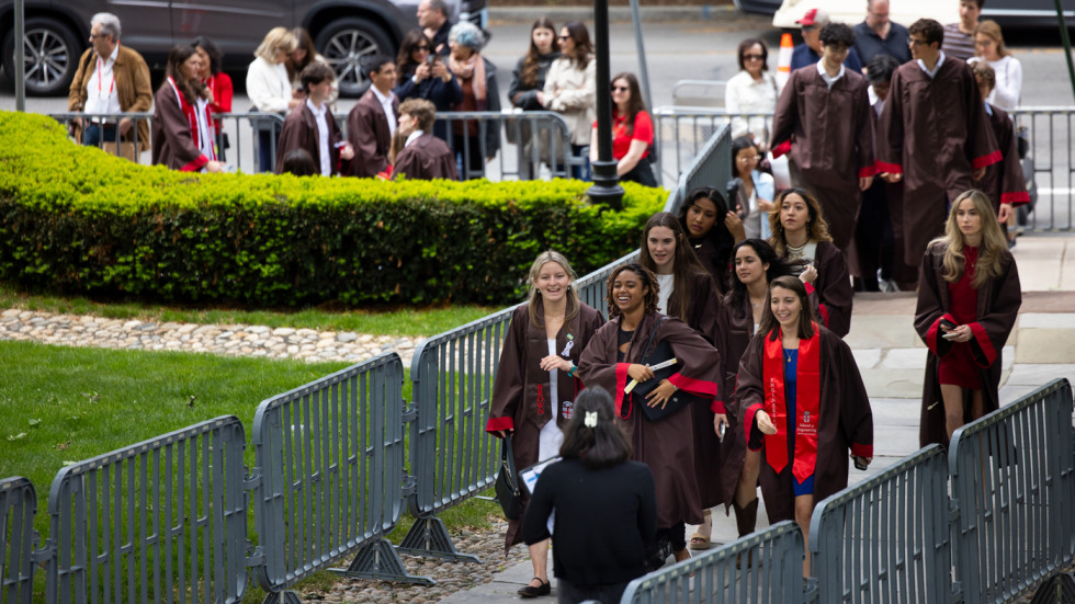 Students process into First Baptist Church