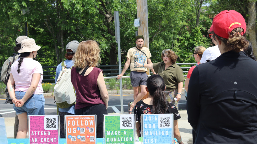 volunteers gather at the Woonasquatucket River Greenway