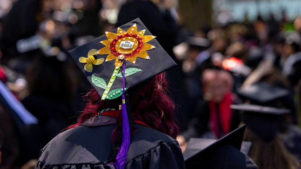 Graduation cap with flower decoration