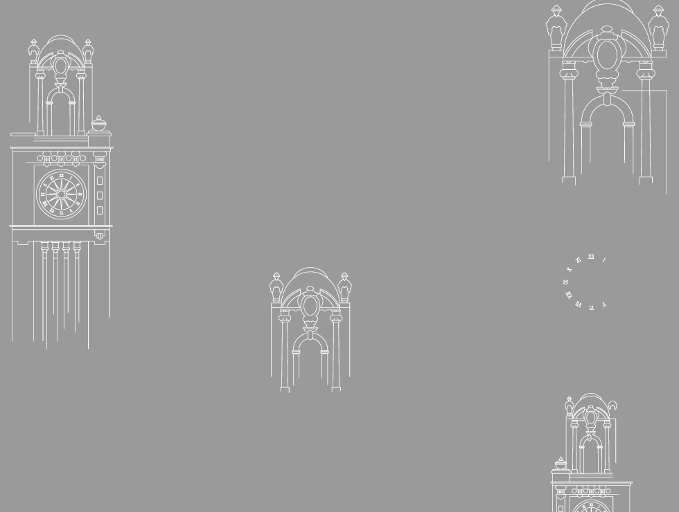 line drawing of clock tower