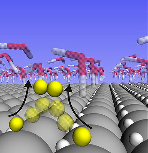 Cartoon image of a water splitting reaction on platinum