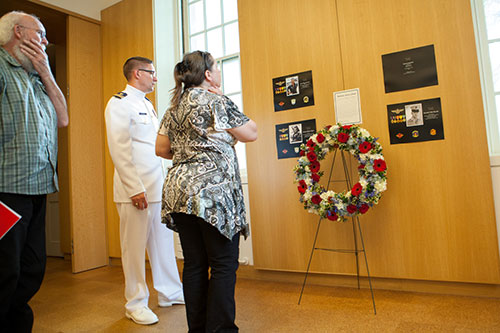 a display remembering four members of the Brown class of 1966 killed in action