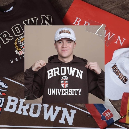 Student showing off Brown gear