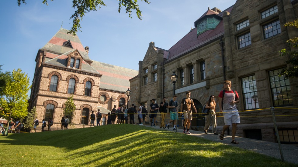 Students walking in front of Friedman Hall