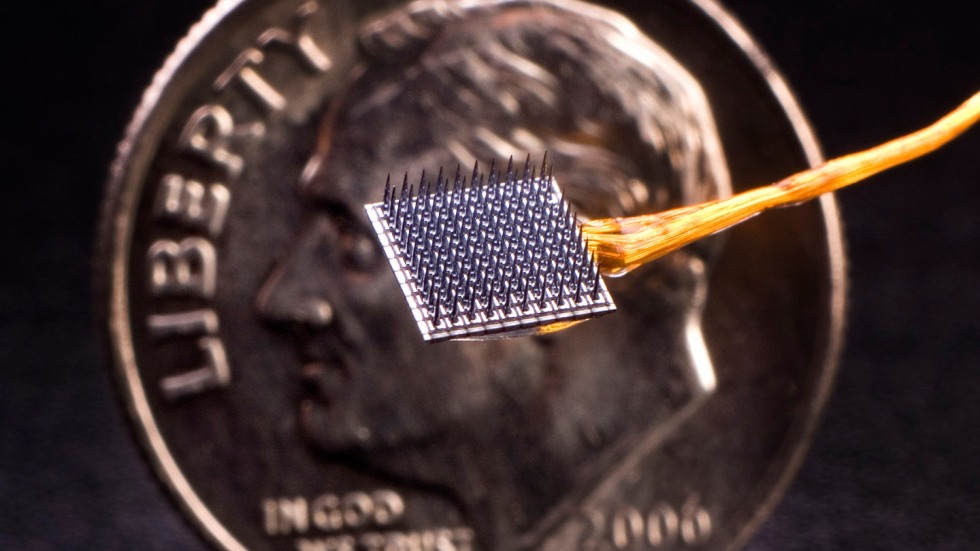 Microelectrode array implant, smaller than a dime