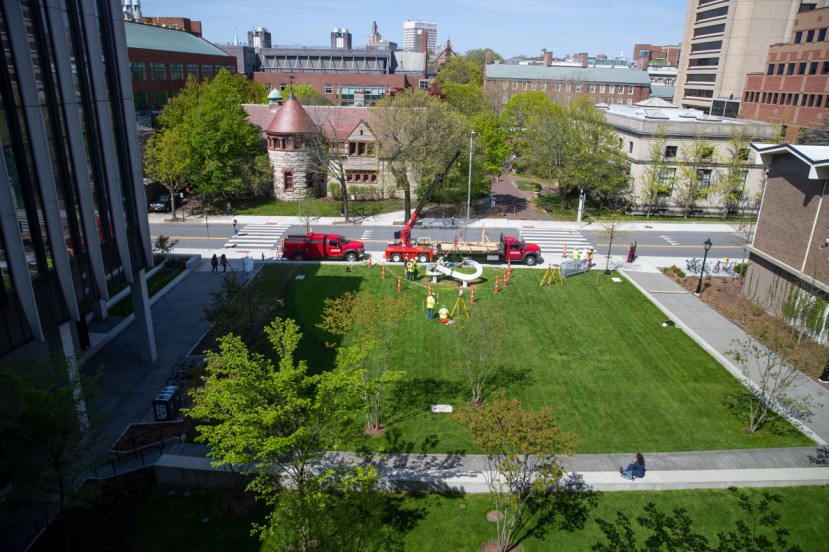 Student designed sundial sculpture dedicated during commencement and
