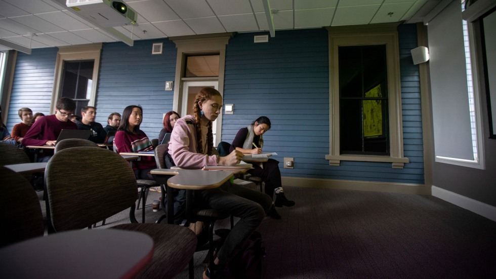 Students in Sharpe House classroom at Brown University