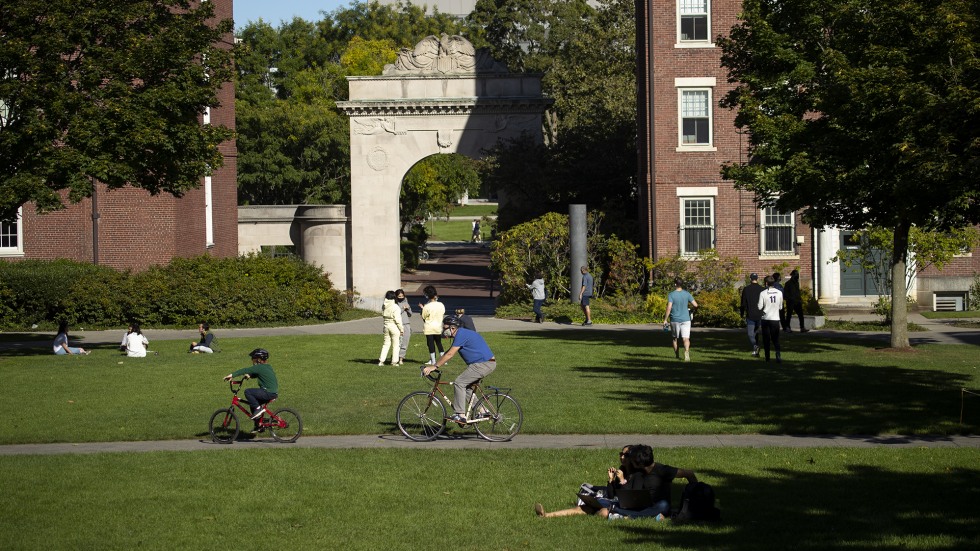 Activity on the campus green, Brown University, Fall 2020
