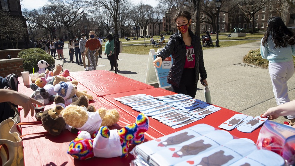 Student chooses a Brown Build-a-Bear at Feel Good Friday event