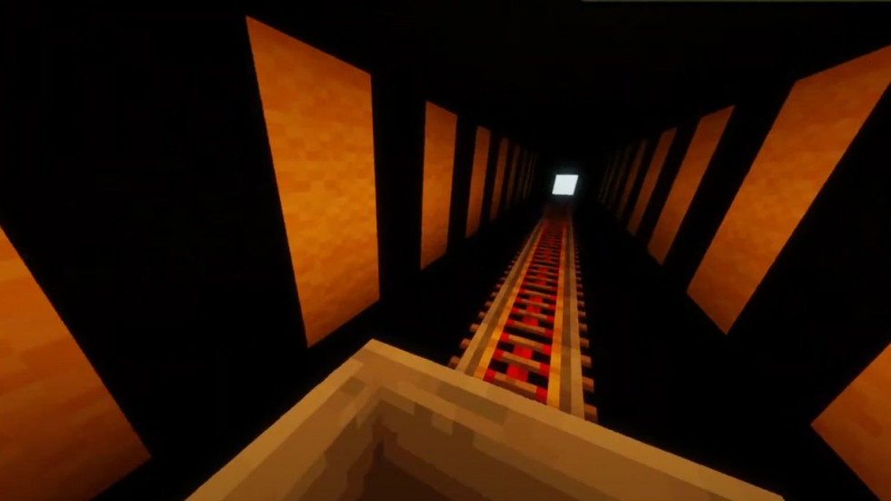 screenshot of a roller coaster ride in Minecraft