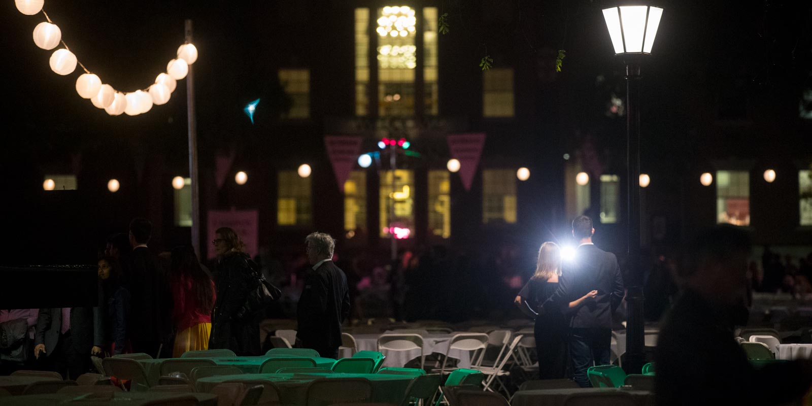 With Friday's rainy skies clearing just in time, guests began to arrive and take photos on the College Green for Campus Dance.
