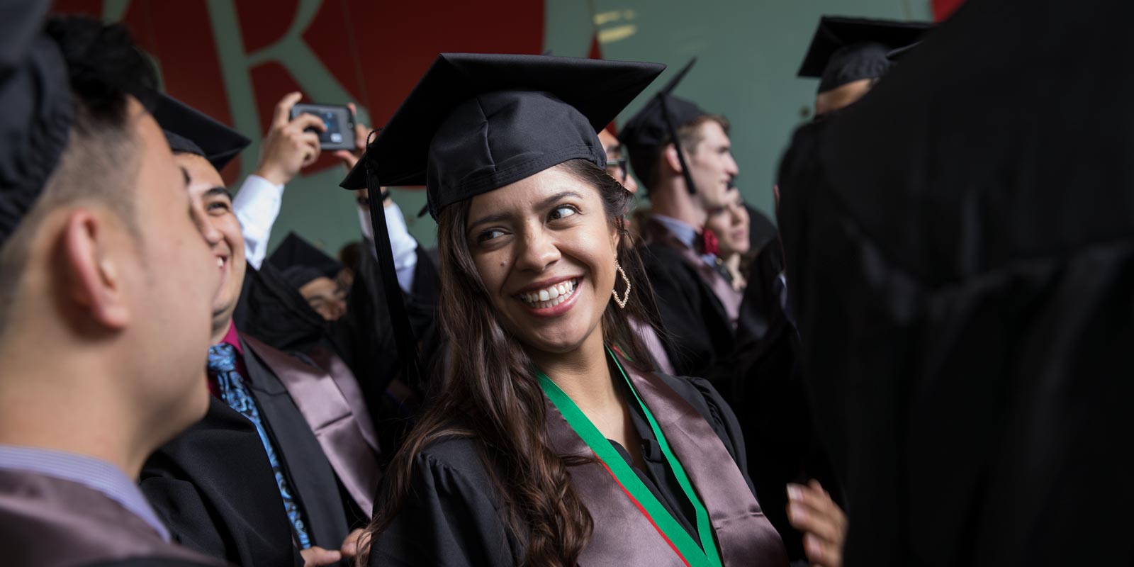Karen Gutierrez, a neuroscience concentrator from Los Angeles, lined up under Faunce Arch before processing to the Baccalaureate Ceremony with her fellow Class of 2017 graduates.