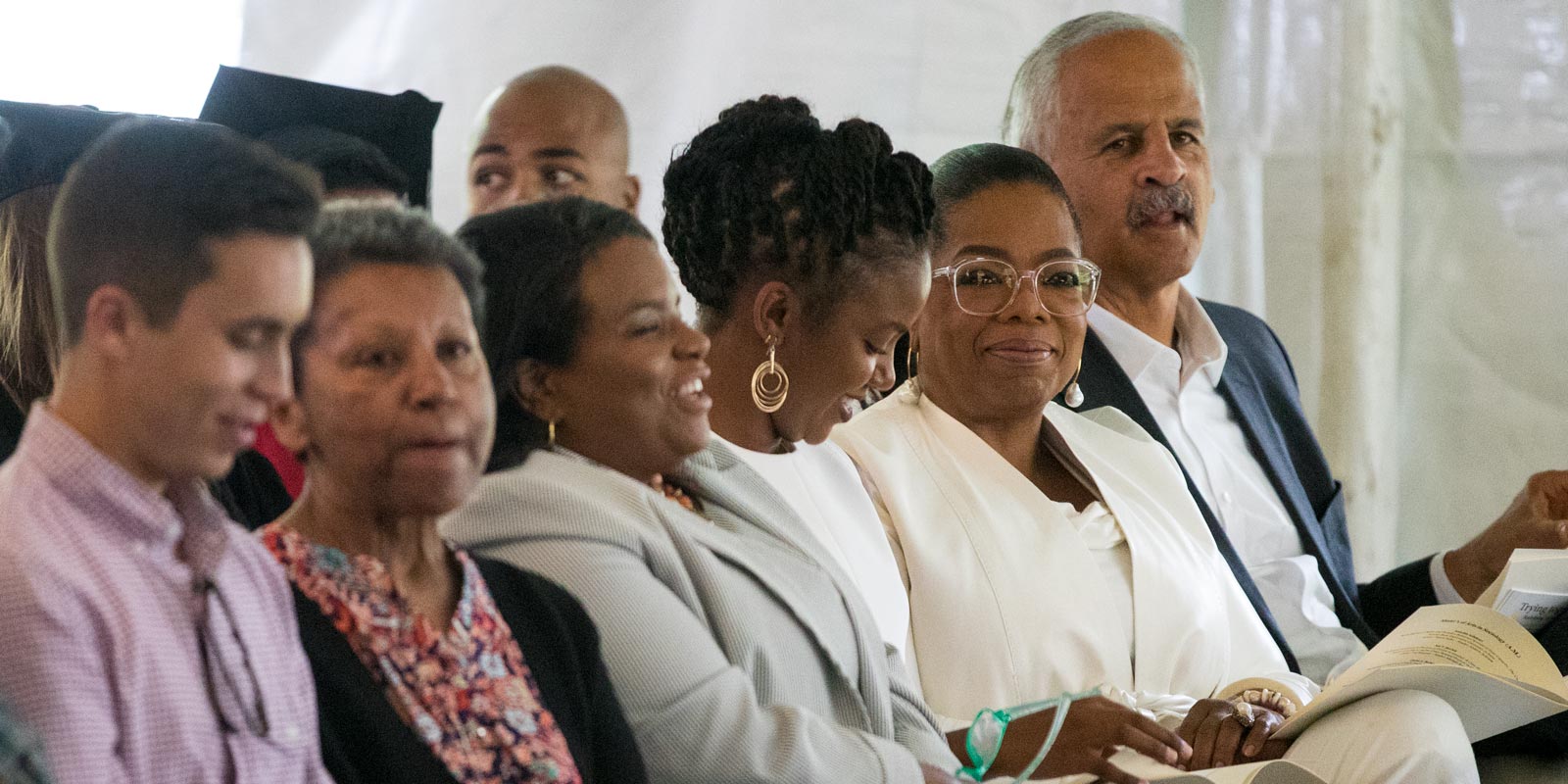 Surprise guest Oprah Winfrey attended the sociology department's diploma ceremony to honor graduating student Nomvula Mbambo, an alumna of the Oprah Winfrey Leadership Academy for Girls in South Africa.