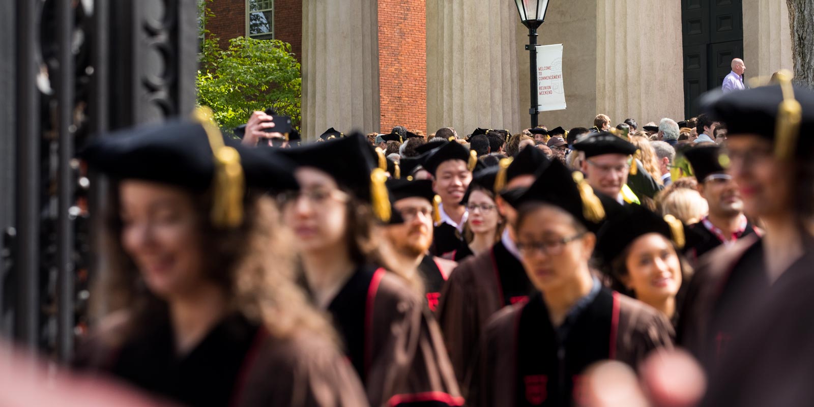 Graduate students, who earned  633 master's degrees and 331 doctoral and M.D. degrees, processed through the Van Wickle Gates.
