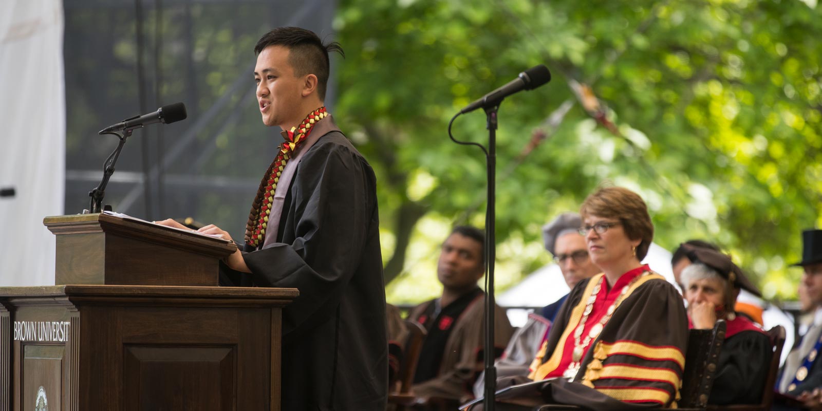Student orator Viet Nguyen, who also served as the president of the Undergraduate Student Council, encouraged his fellow graduates to use their Brown degrees to ensure that others have the equal opportunities.