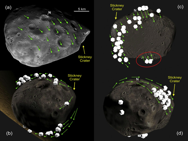 Computer renders of Stickney crater