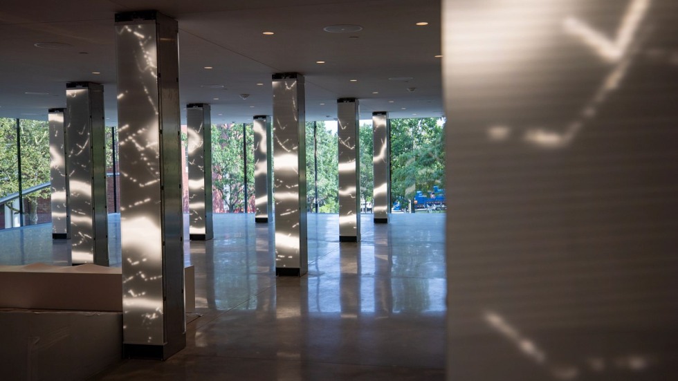 light columns inside a lobby